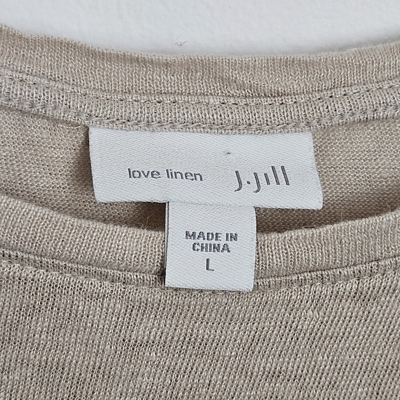 J Jill Love Linen Top Size L Round Neck Short Sleeve Slub Knit Beige Tan - Picture 3 of 10